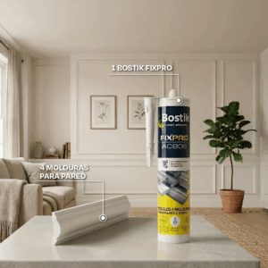 PROMOCIÓN 4 MOLDURAS PARA MURO 30MM X 12MM X 2.9ML - BLANCO + 1 PEGAMENTO BOSTIK FIXPRO X 310ML