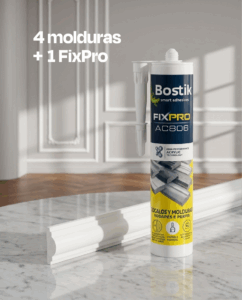 COMBO 4 MOLDURAS PARA MURO 30MM X 12MM X 2.9ML - BLANCO + 1 PEGAMENTO BOSTIK FIXPRO X 310ML