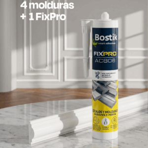 COMBO 4 MOLDURAS PARA MURO 30MM X 12MM X 2.9ML - BLANCO + 1 PEGAMENTO BOSTIK FIXPRO X 310ML