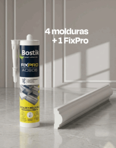 COMBO 4 MOLDURAS PARA MURO 41MM X 20MM X 2.9ML - BLANCO + 1 PEGAMENTO BOSTIK FIXPRO X 310ML