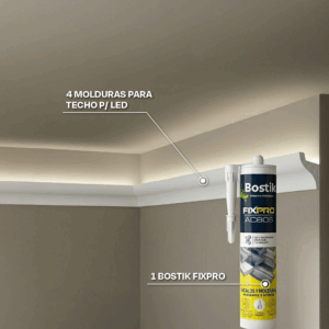 PROMOCIÓN: 4 MOLDURAS PISOPAK PARA TECHO P/LED 38MM X 60MM X 2.9ML - BLANCO + 1 PEGAMENTO BOSTIK FIXPRO X 310ML