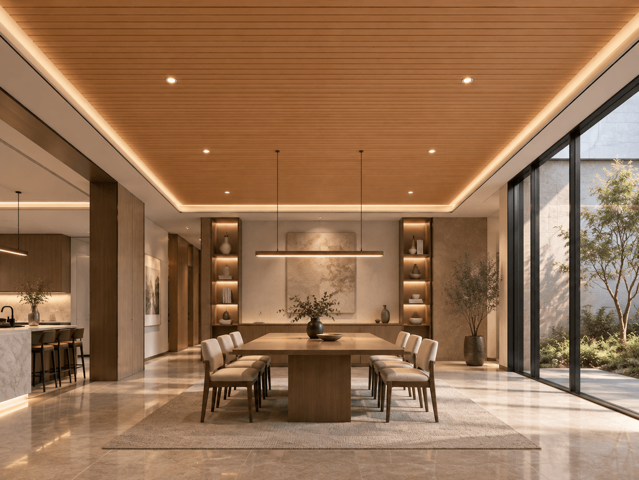 CIELO RASO DECORATIVO PISOPAK ROBLE MIEL ENTABLADO CURVO 250X8X2900 mm - Imagen 5